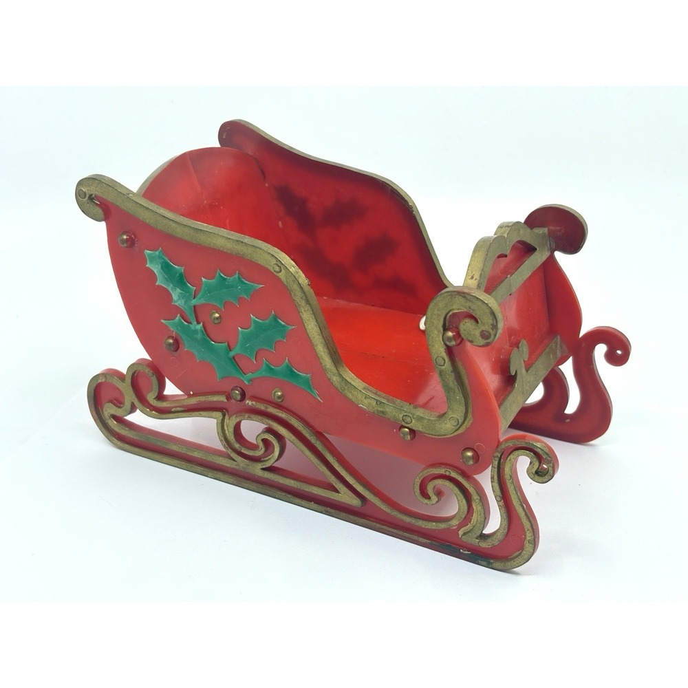 Vintage SANTAS SLEIGH CHRISTMAS COLLAPSIBLE RED FOLDING PLASTIC HONG KONG